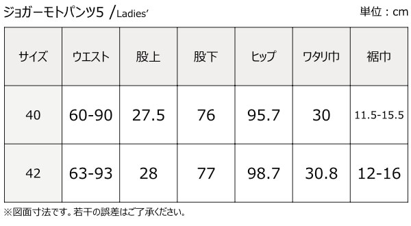 マックスフリッツ神戸/ジョガーモトパンツ　サイズ表